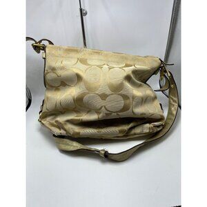Coach E1159  Beige Signature Canvas & Gold Leather Crossbody Bag Pink Lining